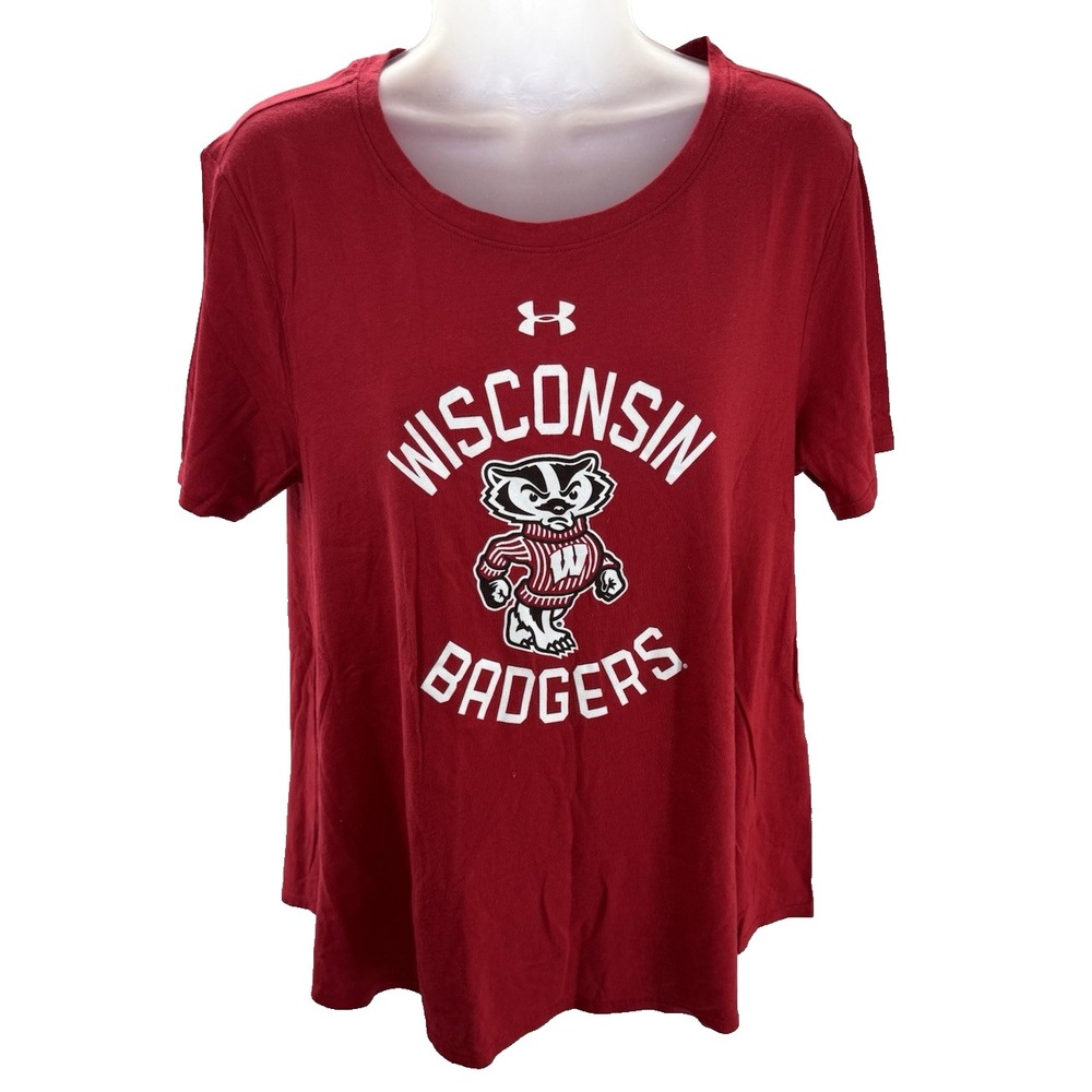 Under Armour‎ Wisconsin Badgers Bucky Badger HeatGear Tee Shirt Womens Med NEW